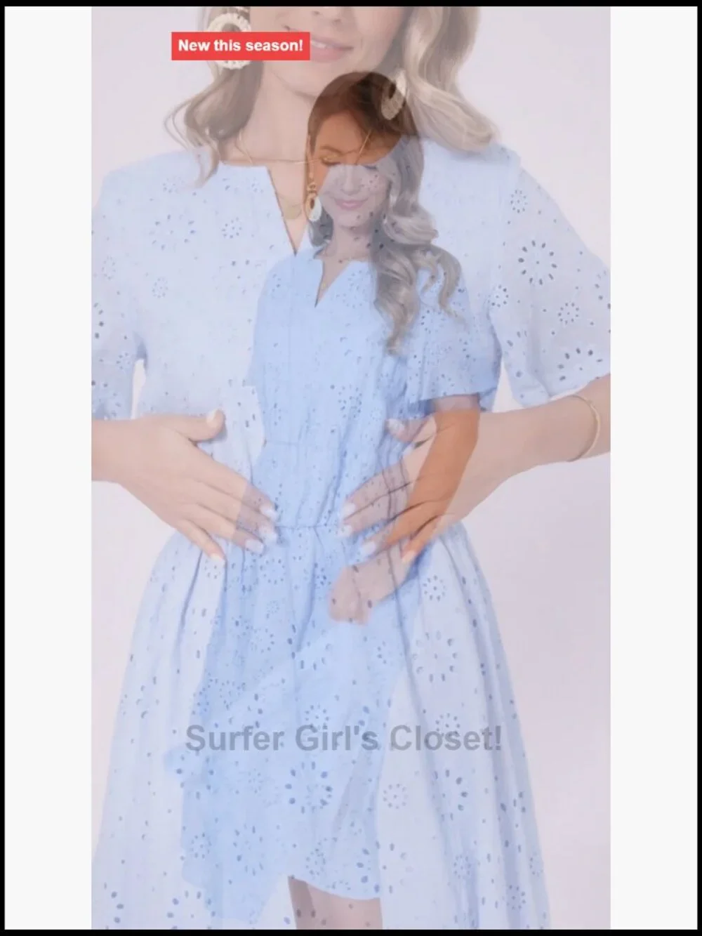 Women's Eyelet Lace Midi Sundress Short Sleeve A-Line Flowy Beach Dress